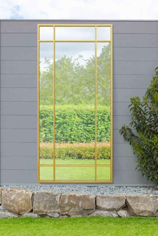 Image of Mirroroutlet - The Genestra - Gold Contemporary Wall & Leaner Garden Mirror 71"x 33" (180 X 85 Cm)