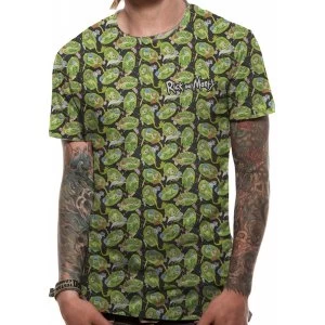 image of Rick And Morty - Repeat Pattern Sublimated Mens Small T-Shirt - Green