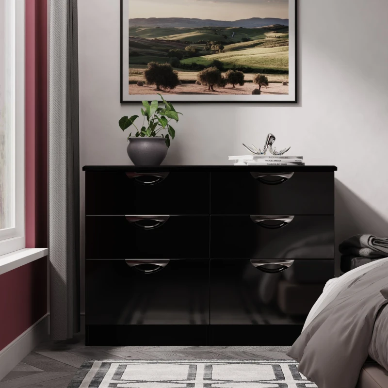 Image of Ready Assembled 2 U Holborn 6 Drawer Wide Chest (Ready Assembled) in Black Size: Large Black Unisex Large