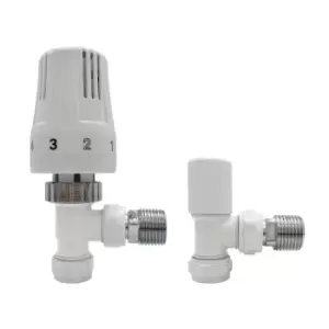 image of White Thermostatic Angled Radiator Valves