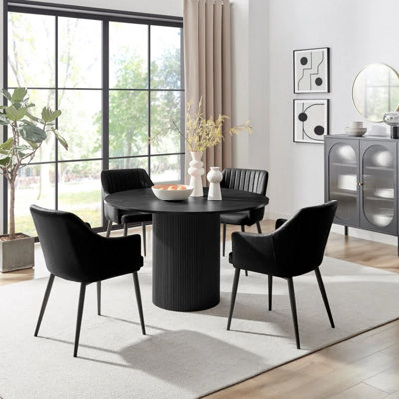 Image of FurnitureboxUK FurnitureboxUK Penrose Black Round Dining Table & 4 Calla Faux Leather Chairs Black One Size Unisex 5061064385521