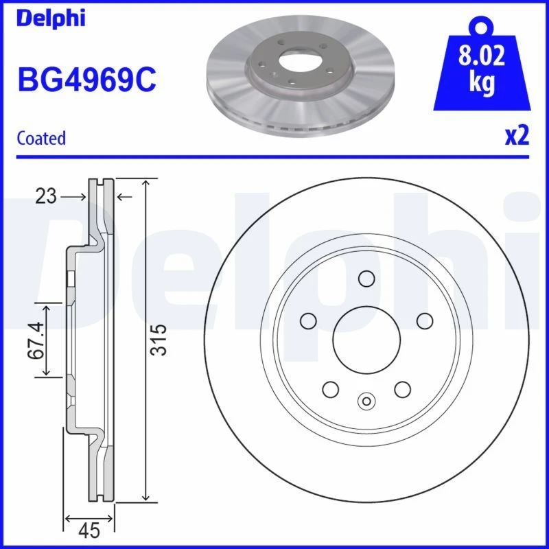 Image of DELPHI Brake disc DELPHI BG4969C