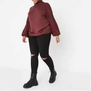 Image of Missguided Plus Lawless Slash Knee Ankle Zip Jean - Black