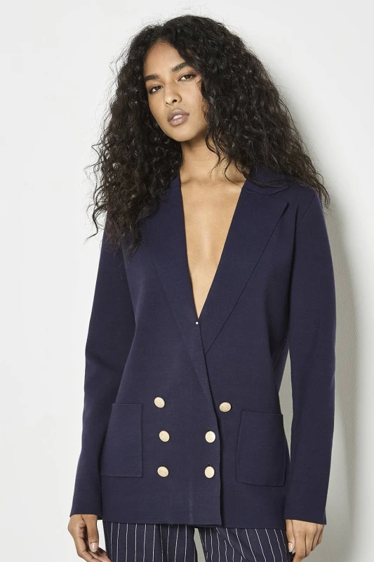 Image of Apricot Womens Rib Knitted Blazer in Navy Size: 16 Navy Female 16