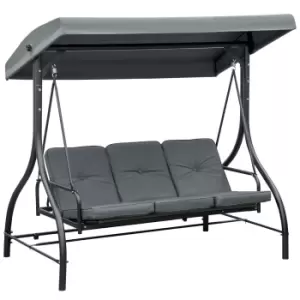 image of Outsunny 3 Seater Canopy Swing Chair, 2 in 1 Garden Swing Seat Bed, with Adjustable Canopy and Metal Frame, Dark Grey