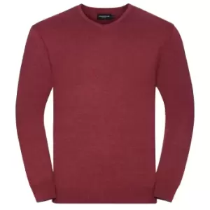 image of Russell Collection Mens V-Neck Knitted Pullover Sweatshirt (S) (Cranberry Marl)