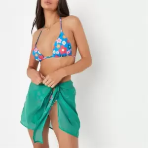 image of Missguided Floral Print Triangle Bikini Top - Blue