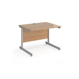 Image of Dams International Rectangular Straight Desk with Beech Coloured MFC Top and Silver Frame Cantilever Legs Contract 25 1000 x 800 x 725mm