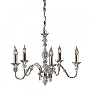 Image of 5 Light Multi Arm Ceiling Pendant Chandelier Polished Nickel, Clear Crystal, E14