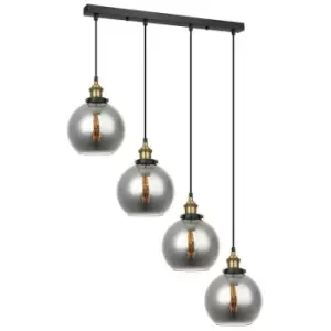 image of Italux Cardena - Industrial And Retro Hanging Pendant Black, Gold 4 Light with Smoky Shade, E27 Dimmable