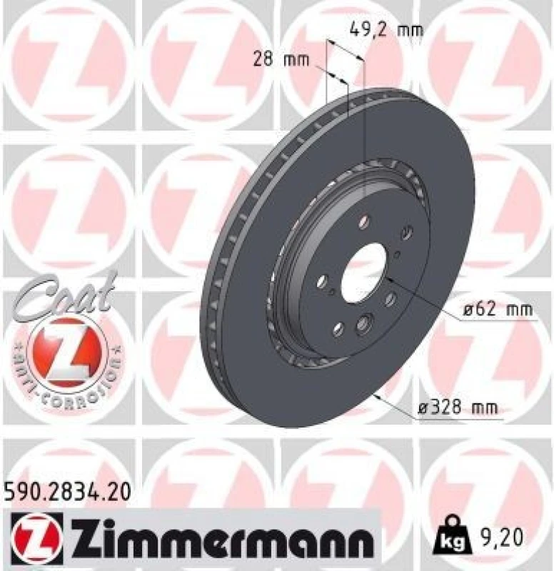 Image of ZIMMERMANN Brake disc ZIMMERMANN 590.2834.20