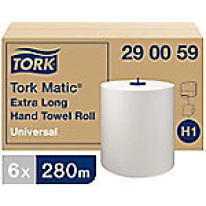 image of Tork Hand Towels H1 Matic Universal 1 Ply Rolled White 6 Rolls of 1143 Sheets