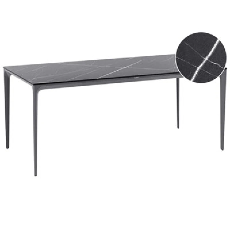 Image of Beliani Garden Dining Table Sovareto 180 Cm 90 Cm Marble Effect Black Marble