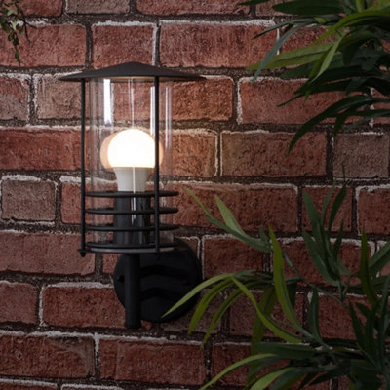 Image of ValueLights Dorset IP44 Black Outdoor Wall Lantern with 6w LED Bulb Black
