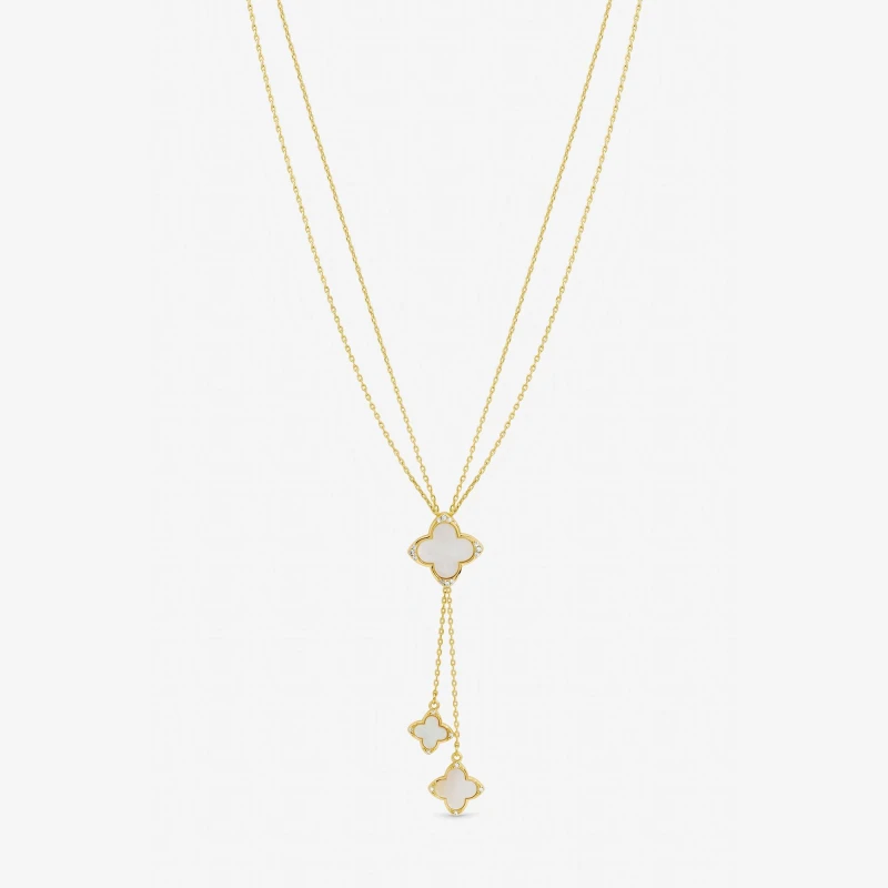 Image of Jon Richard Gold Mother of Pearl Crystal Clover Y-Necklace Chain Necklaces One Size Gold 71665510000