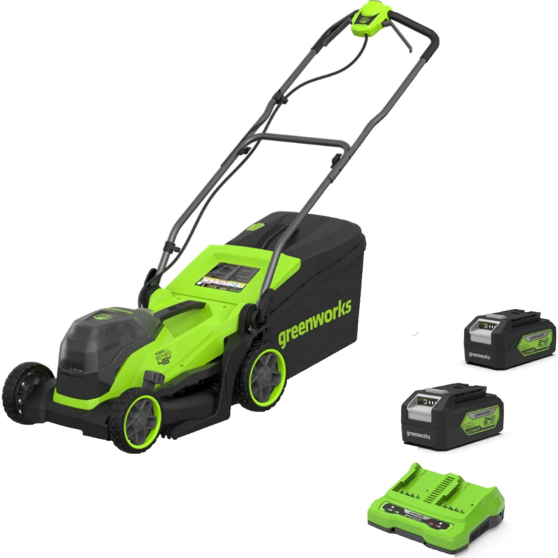 Image of Greenworks MO48L 48v Cordless Brushless Rotary Lawnmower 360mm MO48L421-01 Batteries: 2 x 4ah Li-ion
