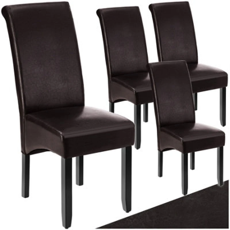 Image of Tectake Set Of 4 Dining Chair - Ergonomic Seat Shape, High Backrest, Padded, Faux Leather - Brown