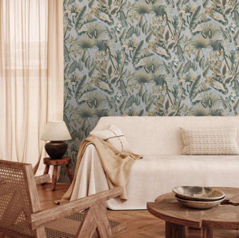 Image of Rasch Zanzibar Green Blue Heavyweight Vinyl Paste The Paper Wallpaper 400013