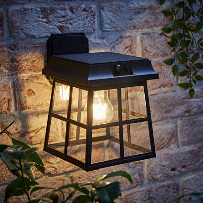 Image of Valuelights Solar Powered LED Matte Black Sensor Outdoor Lantern Wall Light