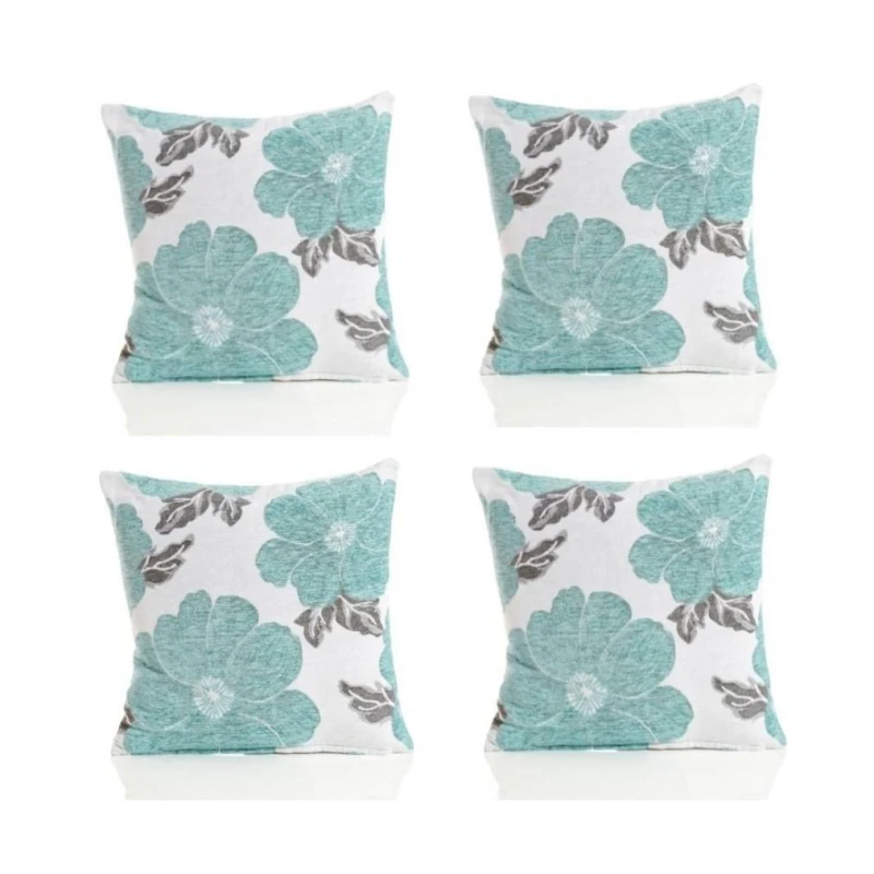 Image of Alan Symonds Poppy Chenille Cushion Set of 4 Blue unisex 45x45cm