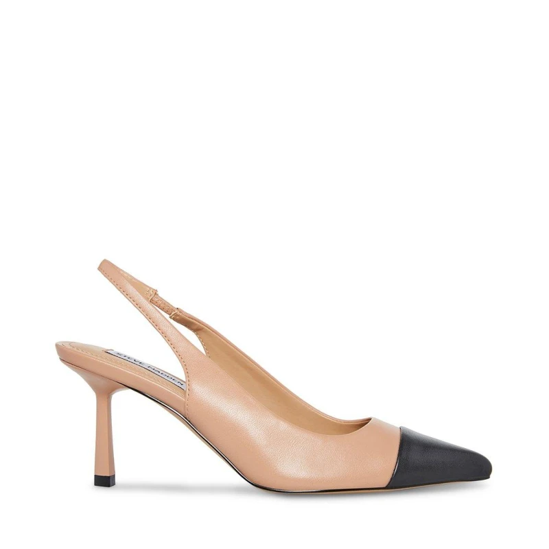 Image of Steve Madden Womens Kling Slingback Block Court Shoes Tan/Blk female 4 (37)