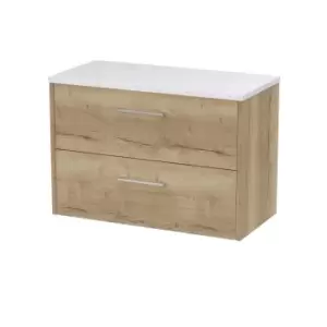 Hudson Reed Juno 800mm Wall Hung 2 Drawer Vanity & Sparkling White Laminate Top - Autumn Oak