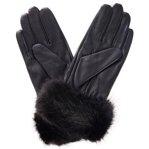 image of Barbour Womens Fur Trimmed Leather Gloves Black Large