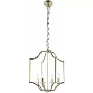 image of Loops - Hanging Ceiling Pendant Light Antique Brass & Crystal 4 Bulb Classic Feature