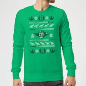 Image of Star Wars Yoda Face Knit Green Christmas Sweatshirt - L - Green