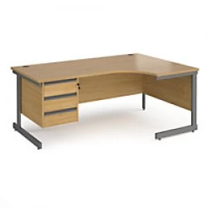 image of Dams International Right Hand Ergonomic Desk with Oak Coloured MFC Top and Graphite Frame Cantilever Legs and 3 Lockable Drawer Pedestal Contract 25 1