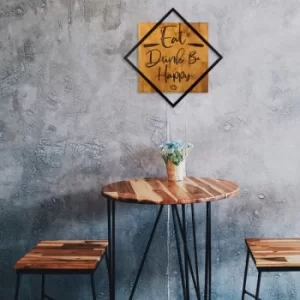 Image of Eat, Drink Be, Happy Walnut Black Decorative Wooden Wall Accessory