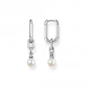 image of Sterling Silver Pearls And Links Hoop Earrings CR669-167-14