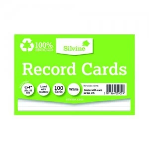 image of Silvine Climate Friendly Lined Record Cards 6 x 4" 564RE