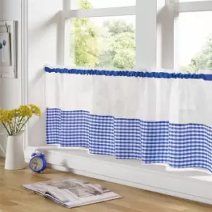 image of Alan Symonds - Gingham Ready Made Slot Top Voile Cafe Curtain Panel (59 x 18, Blue) - Blue