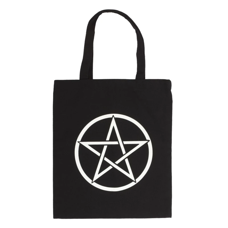 Image of Something Different Womens Pentagram Cotton Tote Bag in Black Female One Size