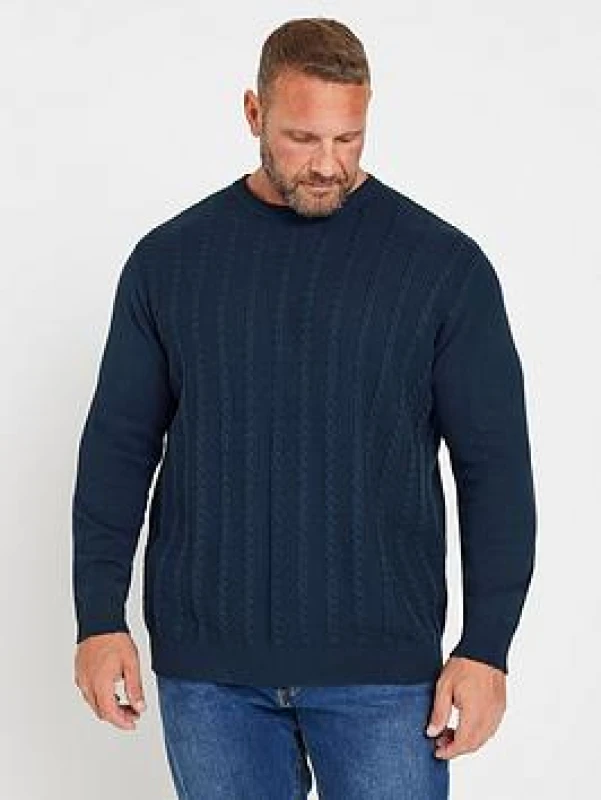 Image of BadRhino Crew Neck Cable Knit Jumper Blue