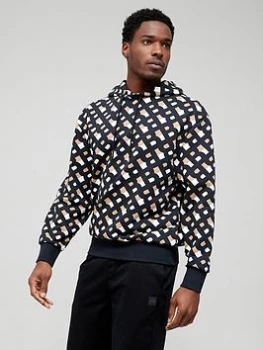 Image of BOSS Seeger Cotton Hooded Sweatshirt with New Season Print - Black Size M Men