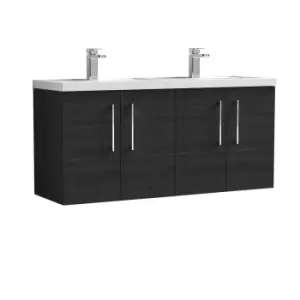 Image of Nuie Arno 1200mm Wall Hung 4 Door Vanity & Double Polymarble Basin Charcoal Black