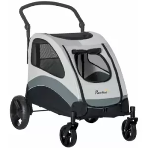 Image of Dog Stroller Pet Pushchair Buggy Pram w/ 4 Wheels Safety Leash, Grey - Pawhut