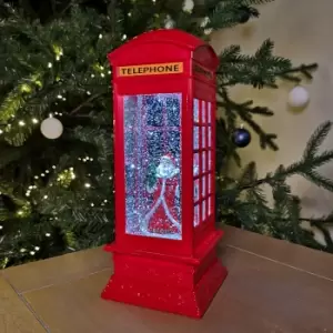 image of 27cm Dual Power Christmas Glitter Water Spinner Red Phone Box Santa Scene