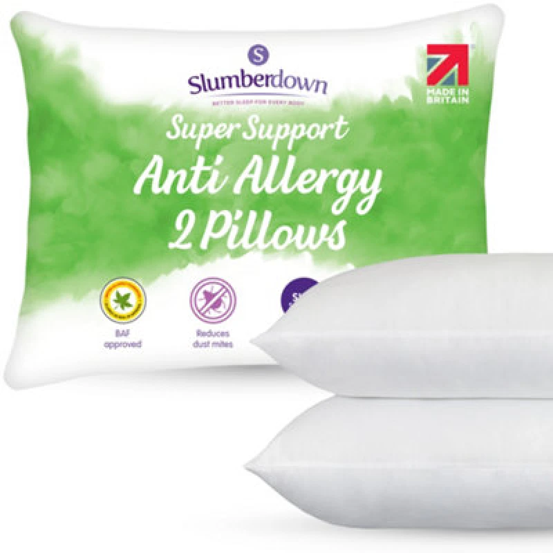 Image of Slumberdown 2 Pack Anti Allergy Super Support Side Sleeper Firm Pillows White