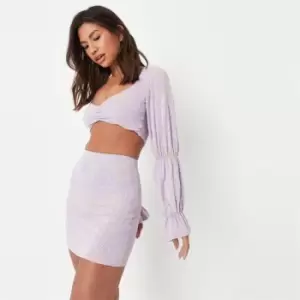 Missguided Puff Sleeve Crop Skirt Set Ditsy - Purple