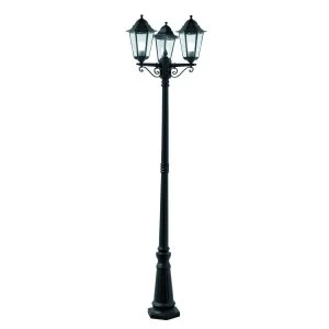 Image of 3 Light Outdoor Lamp Post Black IP44, E27