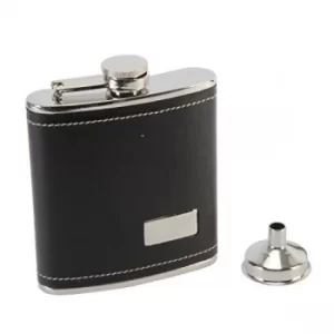 image of Harvey Makin Black Hip Flask with Engraving Plate & Funnel