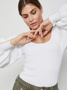 Image of Mint Velvet Scoop Balloon Sleeve Top - Ivory Size M Women