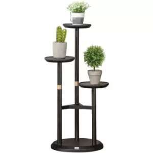 image of Outsunny - 3 Tiered Plant Stand, Plant Shelf for Indoor & Outdoor, Dark Walnut - Walnut brown