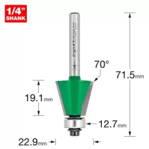 image of Trend CRAFTPRO Bearing Guided Bevel Router Cutter 22.9mm 19.1mm 1/4"