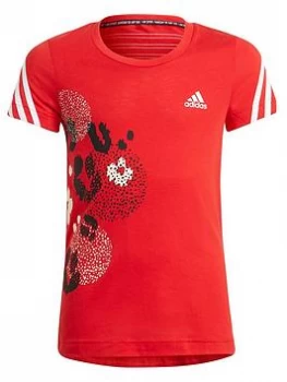 Image of adidas Junior Girls Fi 3Stripes GFX T-Shirt - Red/White, Size 11-12 Years
