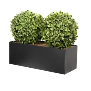 image of Greenbrokers Artificial Topiary Double Ball Aglaia Boxwood In Black Straight Tin Window Box 35Cm/14In