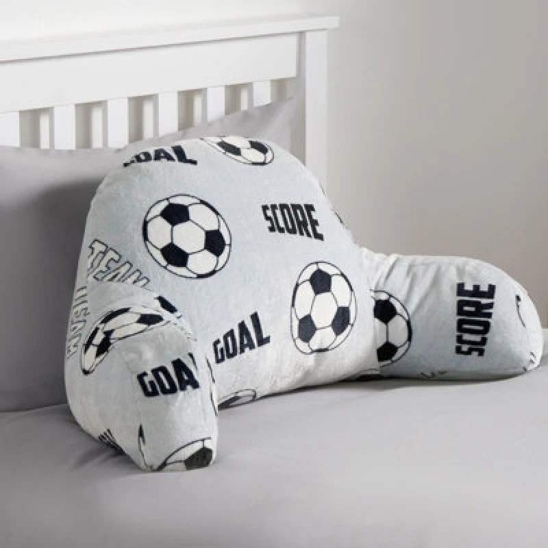 Image of OHS OHS Fleece Bed Reading Pillow Kids Football Chair Support with Arms Lumbar Backrest in Grey Grey One Size Unisex 5027434187423